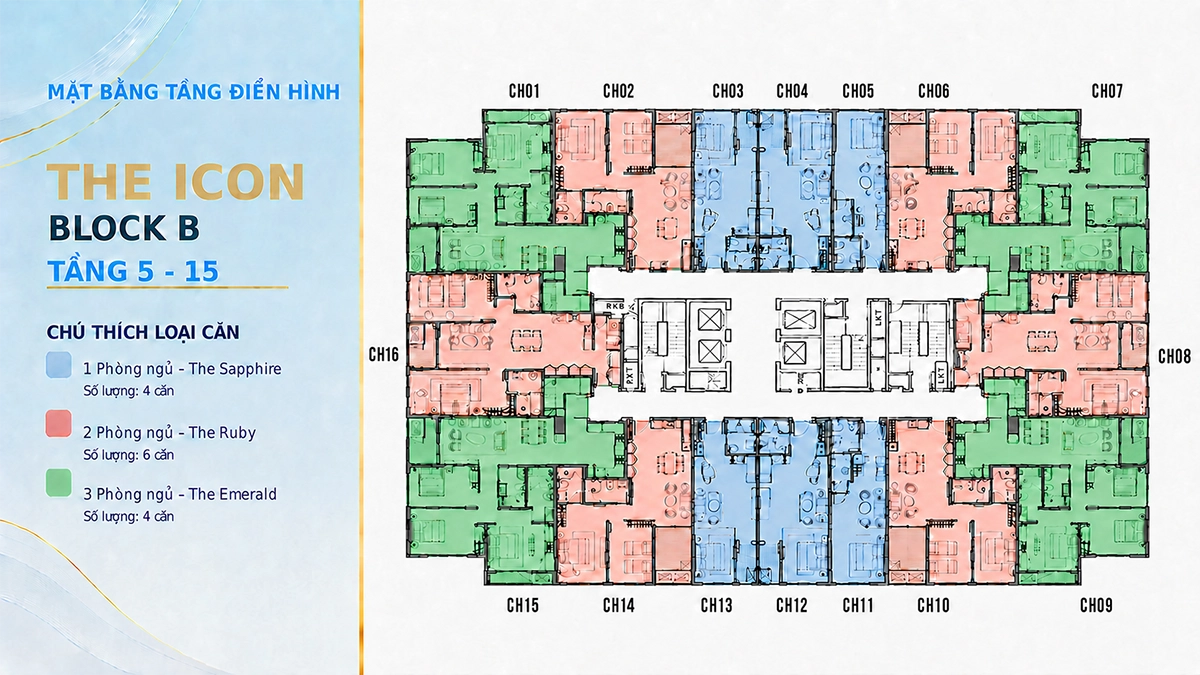 Mặt bằng tầng điển hình The Icon Block B Mặt bằng tầng điển hình Block B dự án The Icon